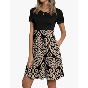 NEW Short Sleeve T-Shirt Casual Ruffle Swing Dress Pockets XL